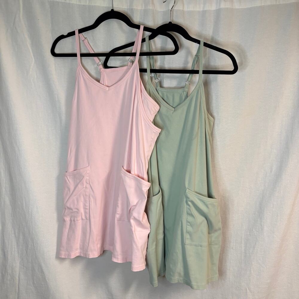 Tarse Pink & Sage Green Pocket Romper Dresses Size M Set of 2